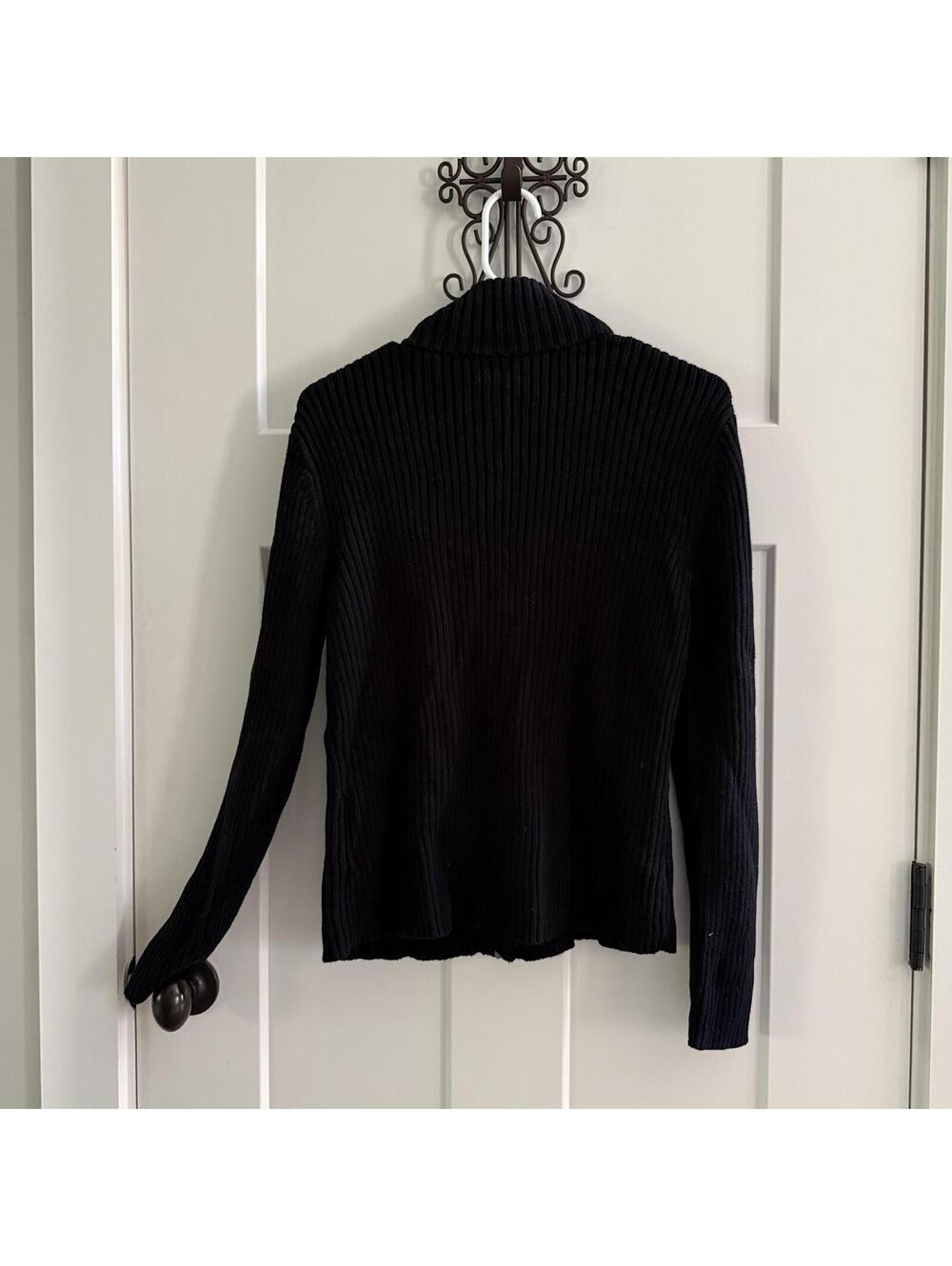 LRL Lauren Jeans Co Ribbed Full Zip Sweater Black Women’s Large 100% Cotton - Picture 7 of 7